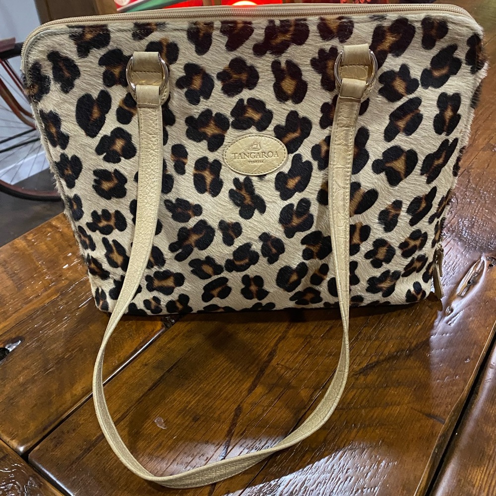Tangaroa Terrida Leather Cheetah Print Large Handbag Made in Italy